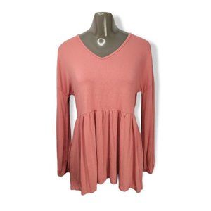 Cupio Women's Pink Long Sleeves V-Neck Soft Fabric Blouse Top Size Small